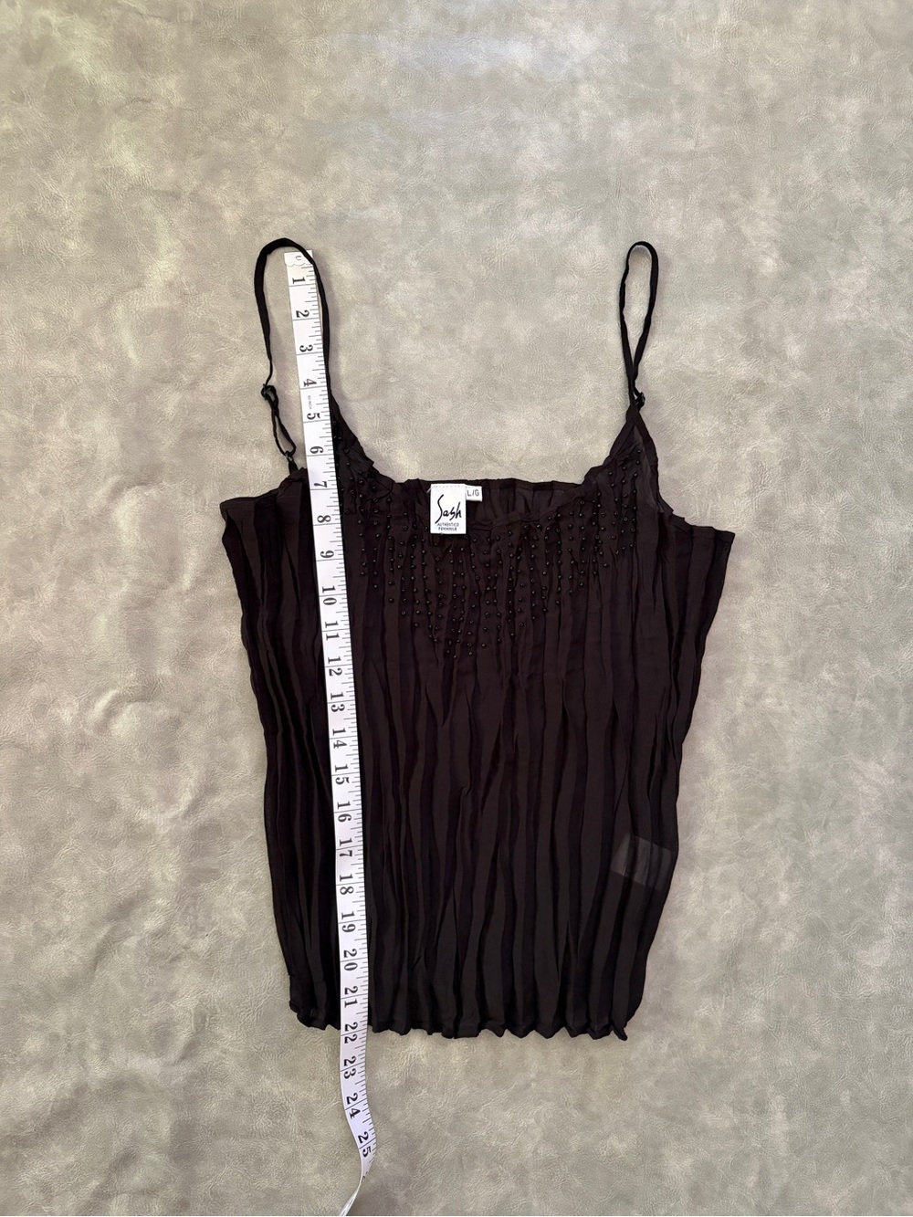 Y2K Black Sheer Beaded Micro Pleated Cami Fairy Grunge Whimsigoth - Picture 8 of 9